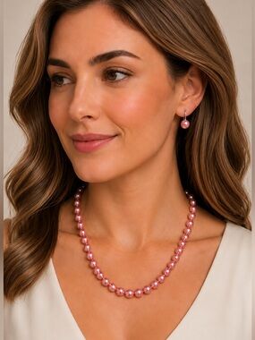 Honora Pink Cultured Pearl Necklace & Matching Drop Earrings Elegant Timeless